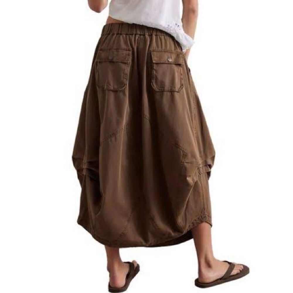 Free People Willow Poplin Maxi Skirt Brown XL - Picture 3 of 8